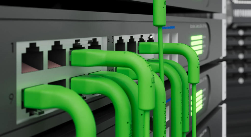 Broadbe Slim Patch Cables in a network rack