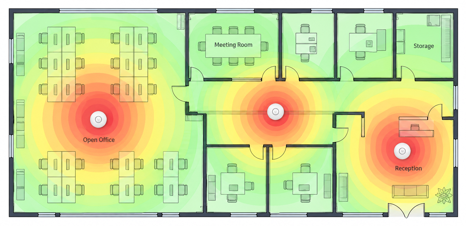 PoE-powered ceiling access point.