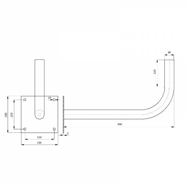 Metal Wandhalterung Ø38mm L450