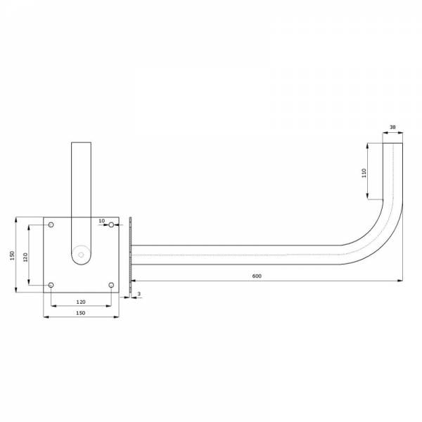 Metal Wandhalterung Ø38mm L600