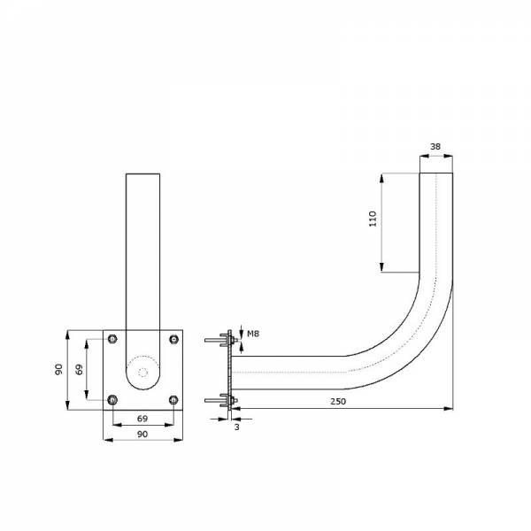 Metal Rohrhalterung Ø38mm L250