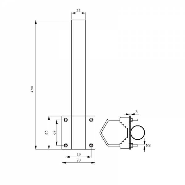 Metal Rohrhalterung Ø38mm L400 senkrecht