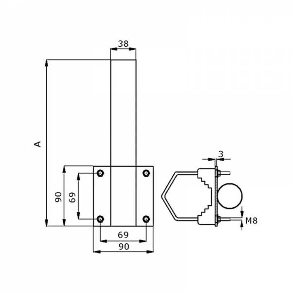 Metal Rohrhalterung Ø38mm L600 senkrecht