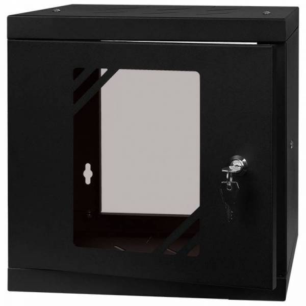 Serverschrank 10" 6U, 300mm, Glastür, schwarz