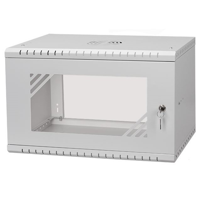 Serverschrank 19" 6U, 350mm, Glastür, grau