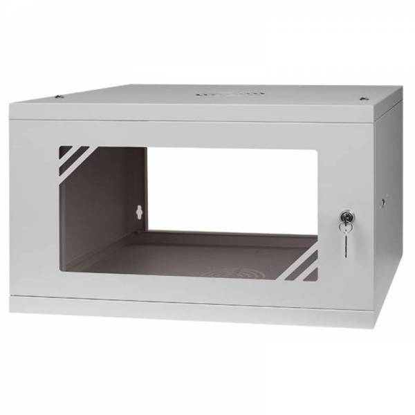 Serverschrank 19" 6U, 450mm, Glastür, grau