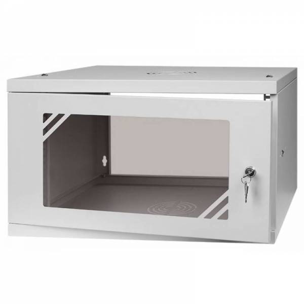 Serverschrank 19" 6U, 450mm, Glastür, grau