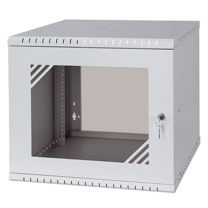 Serverschrank 19" 9U, 450mm, Glastür, grau