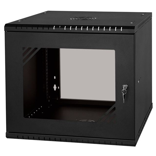 Serverschrank 19" 9U, 450mm, Glastür, Schwarz