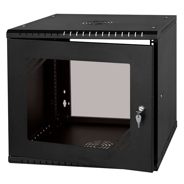 Serverschrank 19" 9U, 450mm, Glastür, Schwarz