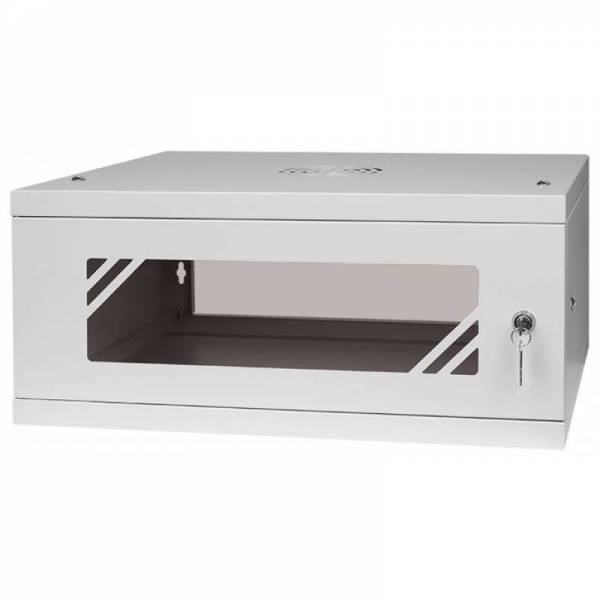 Serverschrank 19" 4U, 450mm, Glastür, grau