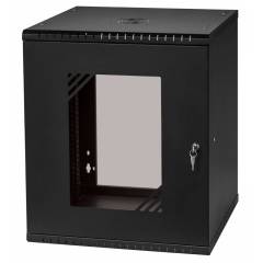 Serverschrank 19" 12U, 450mm, Glastür, schwarz
