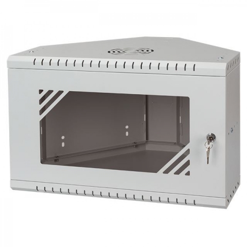 Serverschrank Corner 19" 6U, 330mm, Glastür, grau