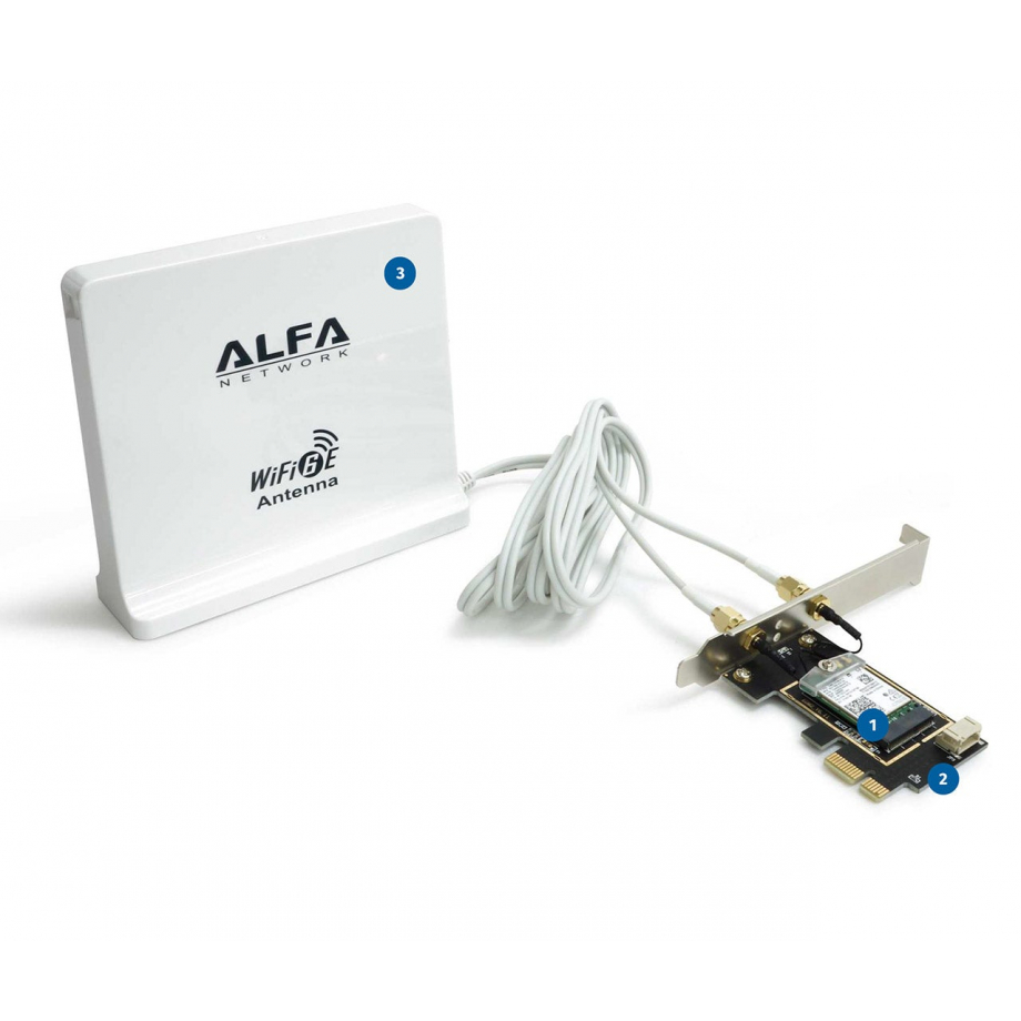 Alfa Wi-Fi 6E PCIe Karte mit Panel-Antenne