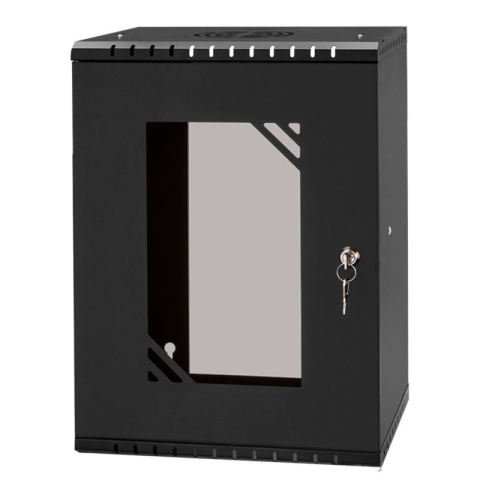 Serverschrank 10" 9U, 300mm, Glastür, schwarz