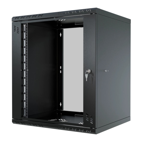 Serverschrank 19" 12U, 450mm, Glastür, schwarz