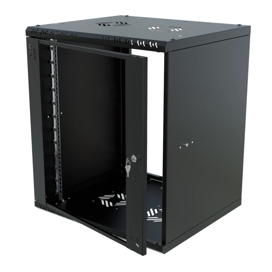 Serverschrank 19" 12U, 450mm, Glastür, schwarz