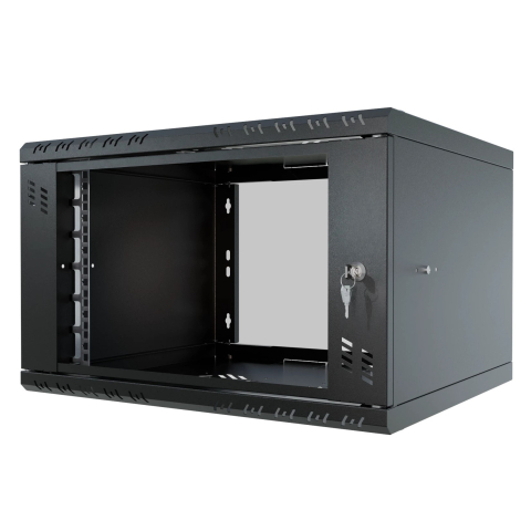 Serverschrank 19" 6U, 450mm, Glastür, schwarz