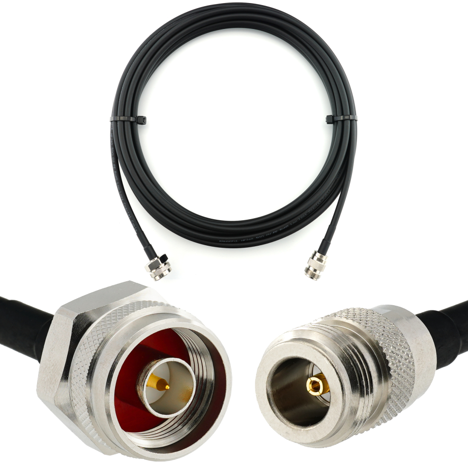 N Stecker Hex auf N Buchse 12m Koaxialkabel — HF240 (entspricht LMR240)