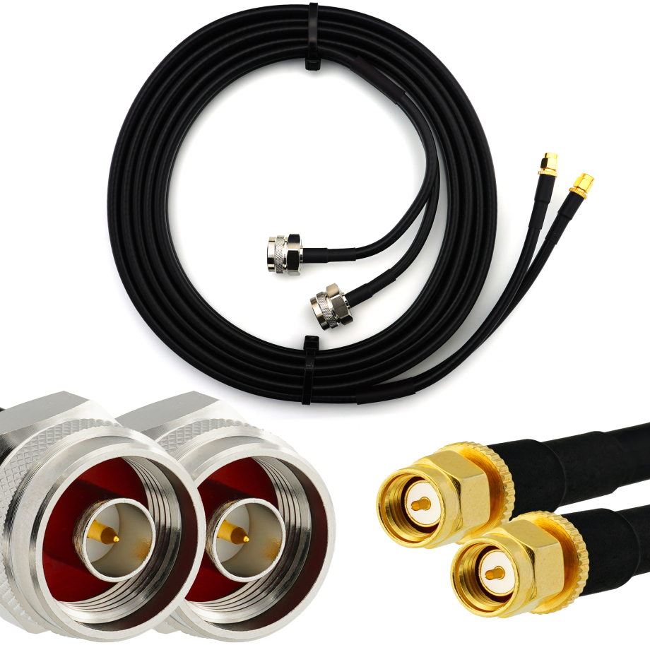 SMA Stecker Hex auf N Stecker Hex 7m Doppel-Koaxialkabel - HF240 (entspricht LMR240)