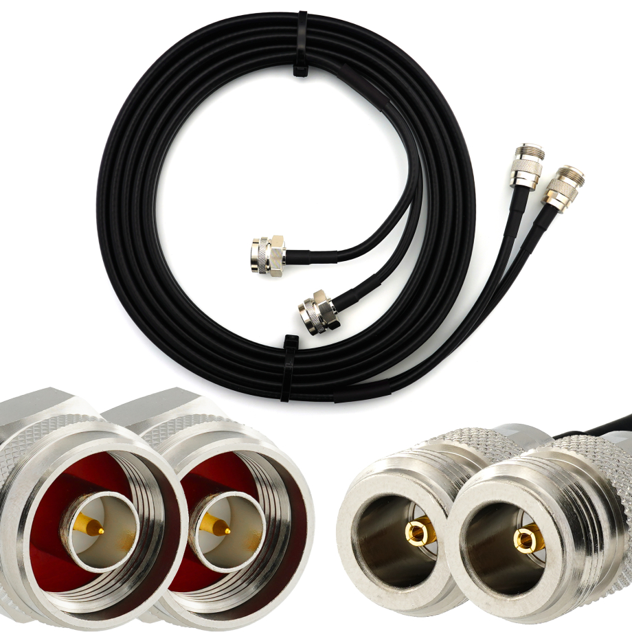 N Stecker Hex auf N Buchse 12m Doppel-Koaxialkabel - HF240 (entspricht LMR240)