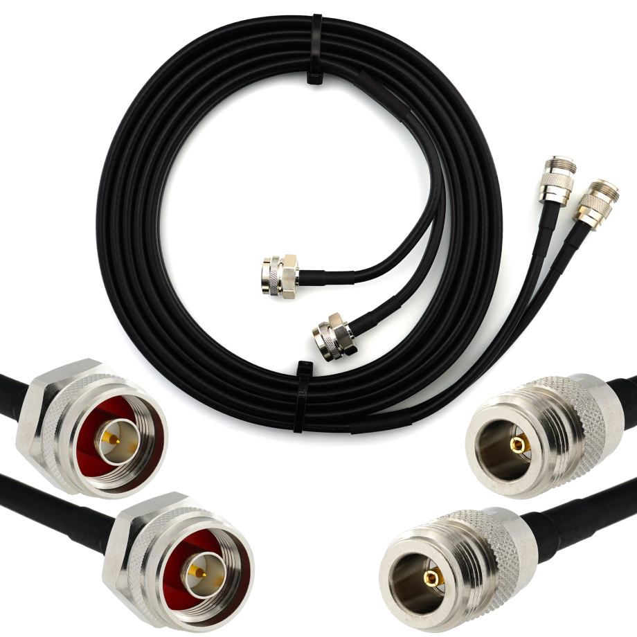 N Stecker Hex auf N Buchse 12m Doppel-Koaxialkabel - HF240 (entspricht LMR240)