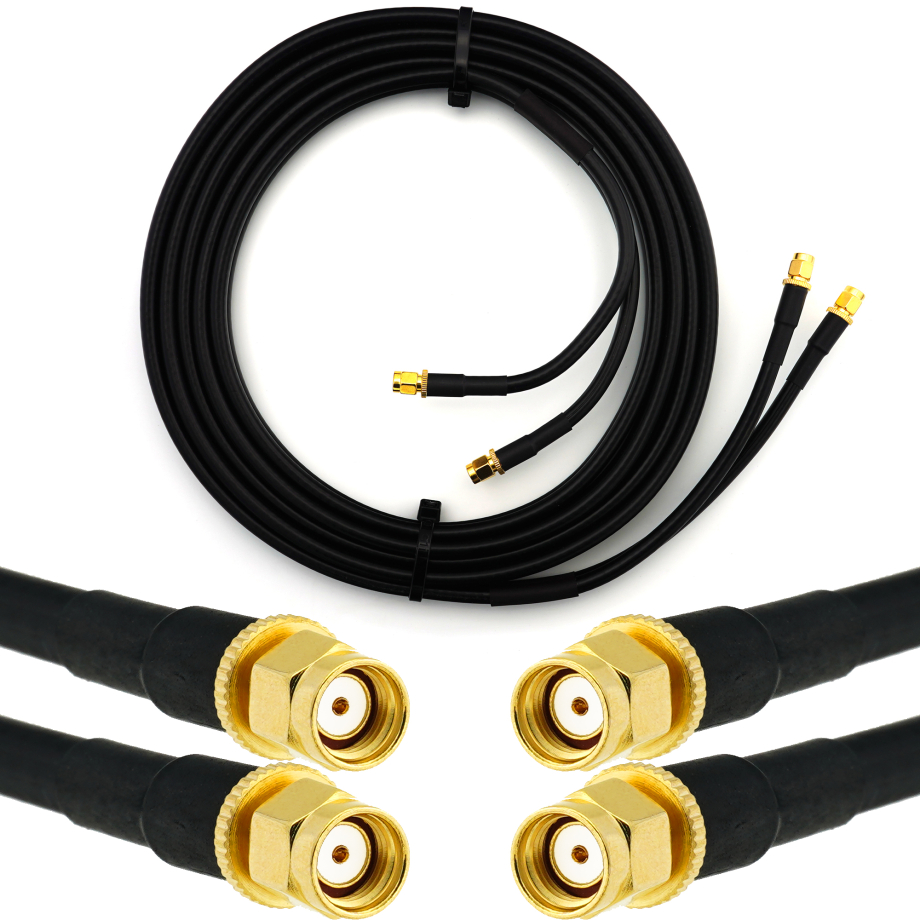 RP-SMA Stecker auf RP-SMA Stecker 5m Doppel-Koaxialkabel - HF240 (entspricht LMR240)