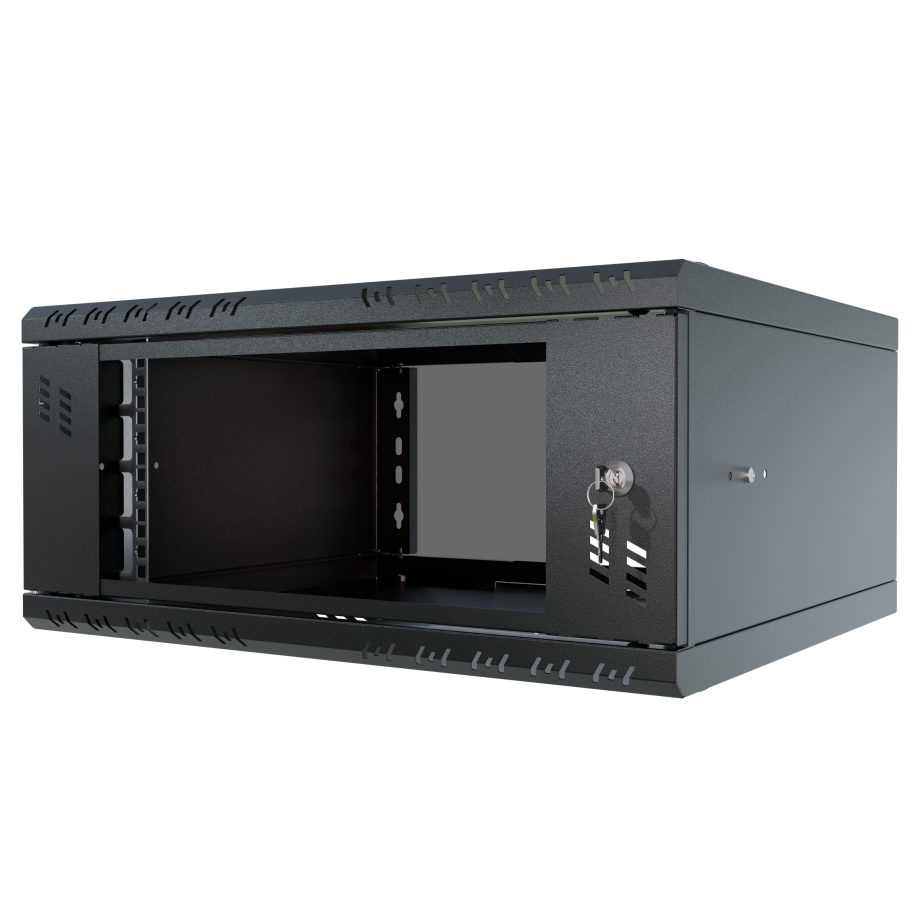 Serverschrank 19" 4U, 450mm, Glastür, schwarz