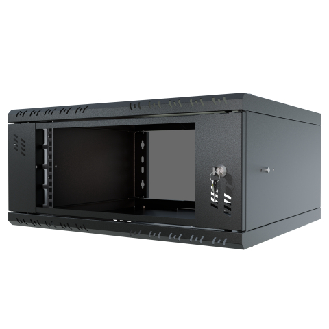 Serverschrank 19" 4U, 450mm, Glastür, schwarz