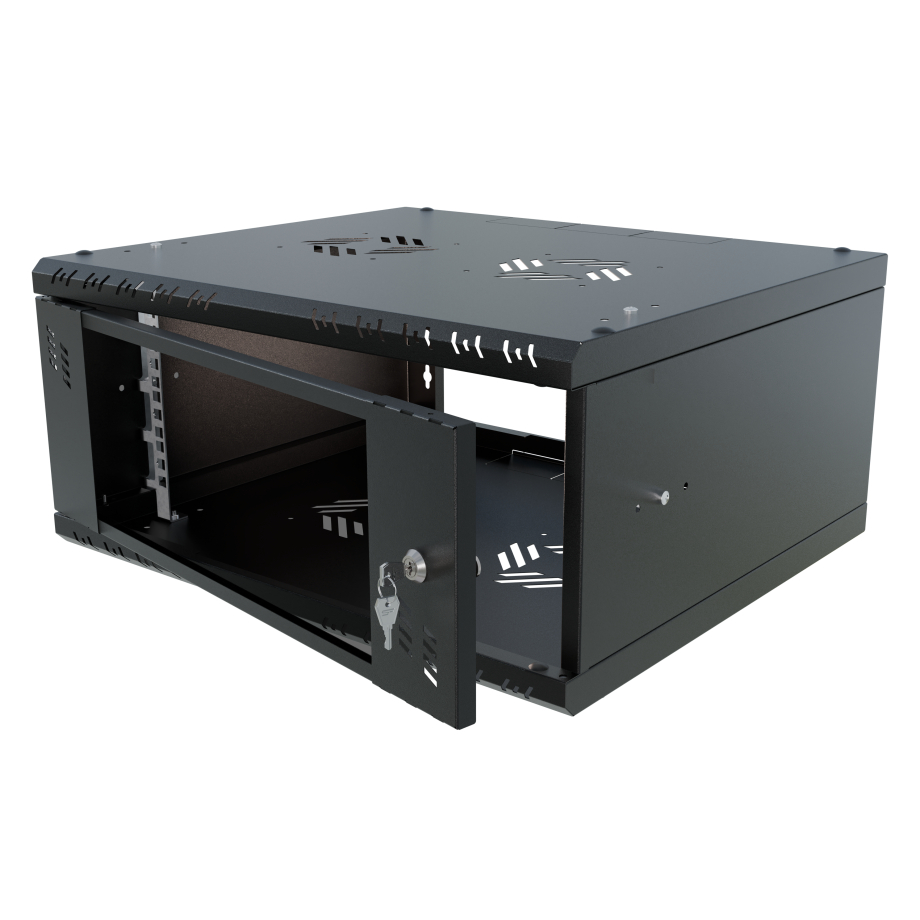Serverschrank 19" 4U, 450mm, Glastür, schwarz