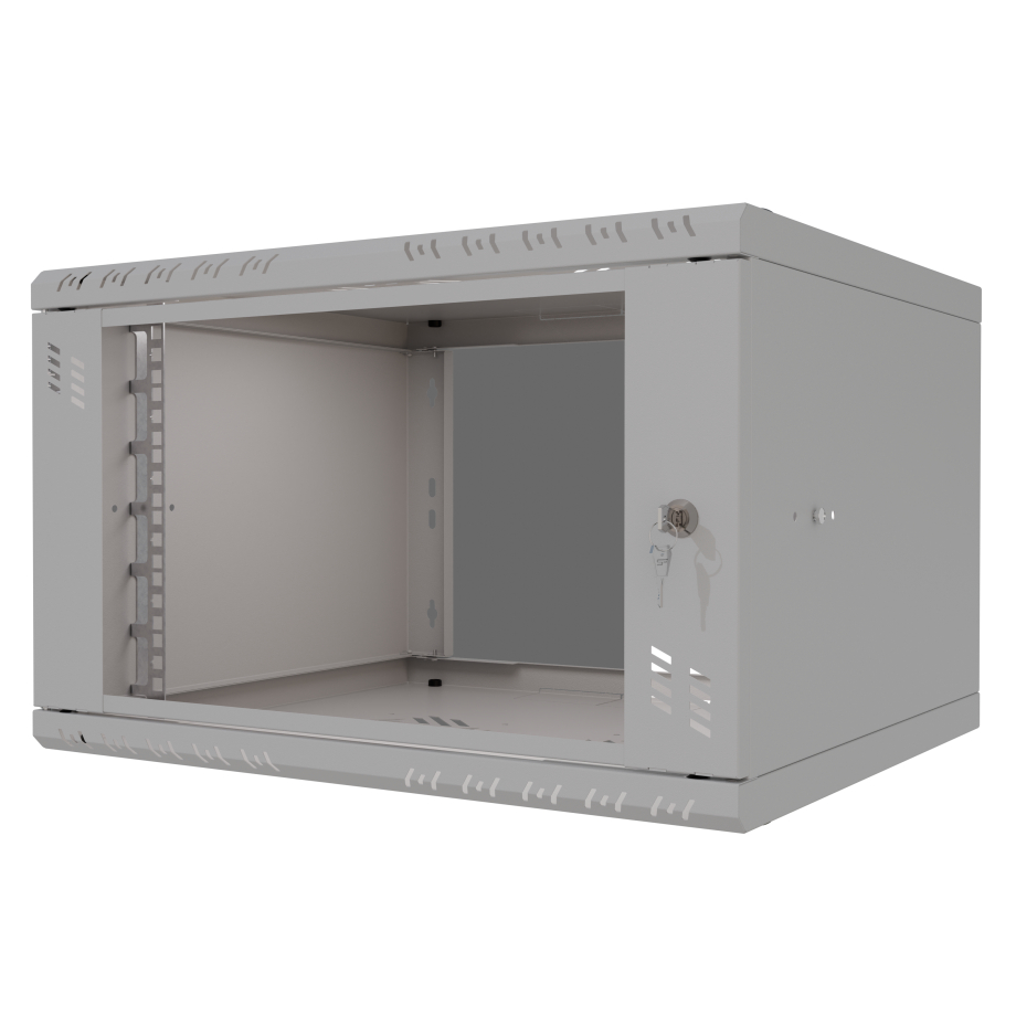 Serverschrank 19" 6U, 450mm, Glastür, grau