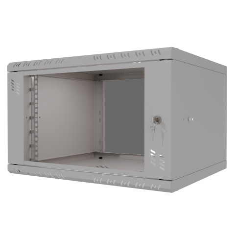 Serverschrank 19" 6U, 450mm, Glastür, grau