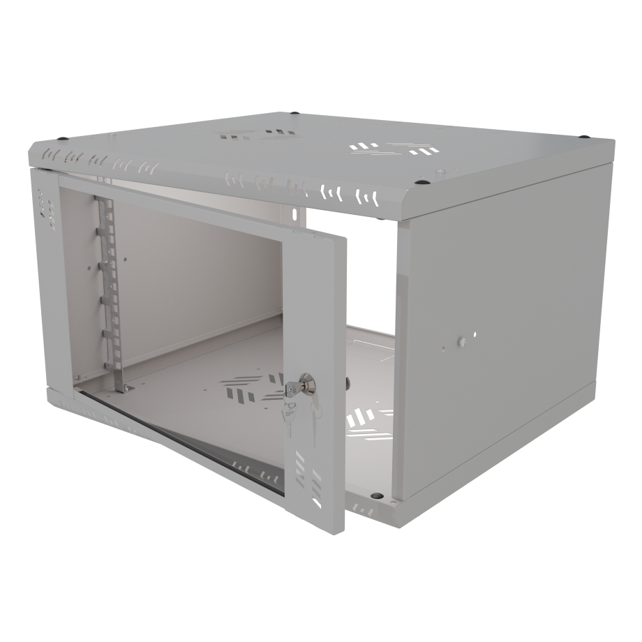 Serverschrank 19" 6U, 450mm, Glastür, grau
