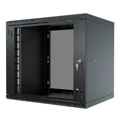 Serverschrank 19" 9U, 450mm, Glastür, schwarz