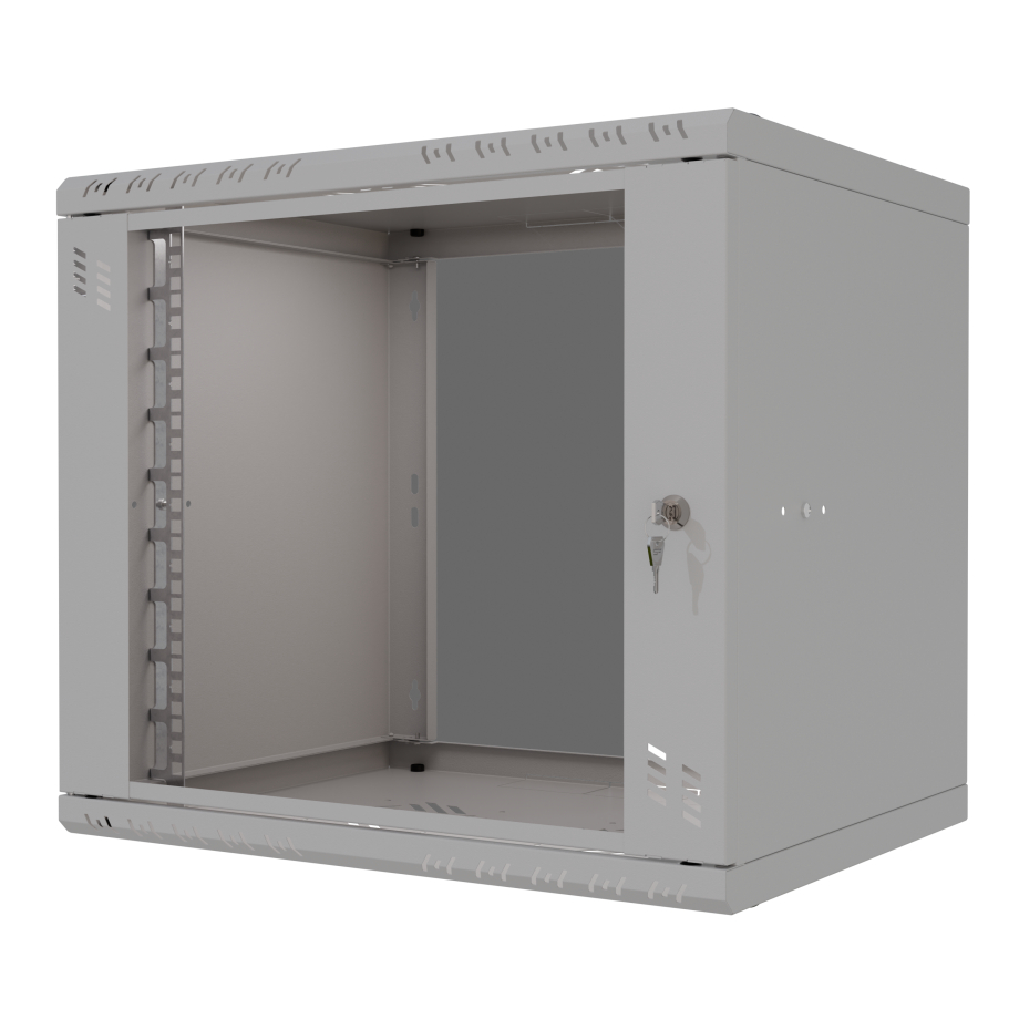 Serverschrank 19" 9U, 450mm, Glastür, grau