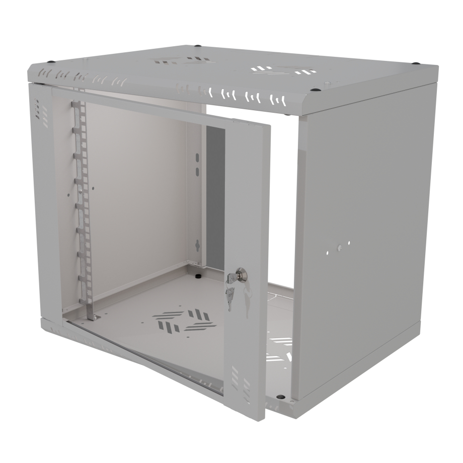 Serverschrank 19" 9U, 450mm, Glastür, grau