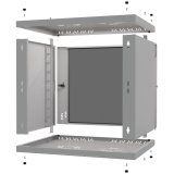 Serverschrank 19" 9U, 450mm, Glastür, grau