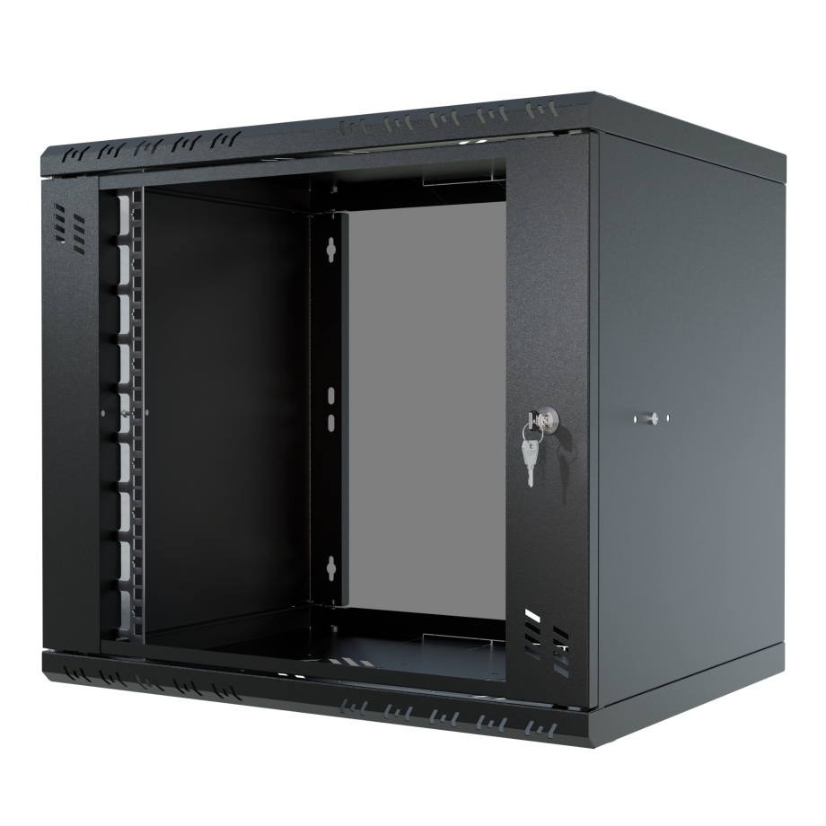 Serverschrank 19" 9U, 600mm, Glastür, schwarz