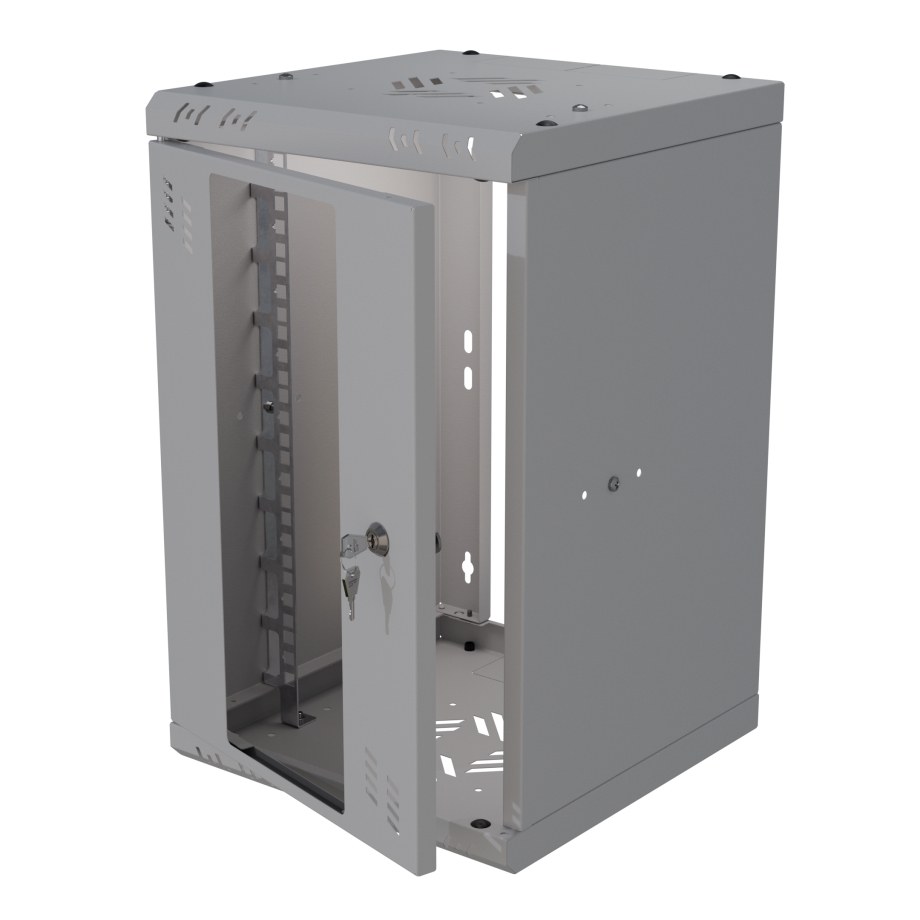 Serverschrank 10" 6U, 300mm, Glastür, grau